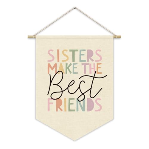 Girls Room Wall Art Decor,Cute Toddler Girl Room Pink Nursery Bedroom Playroom Canvas Banner Decorations,Sisters Make The Best Friends Wall Hanging Pennant Flag Banner for Teen Little Girls