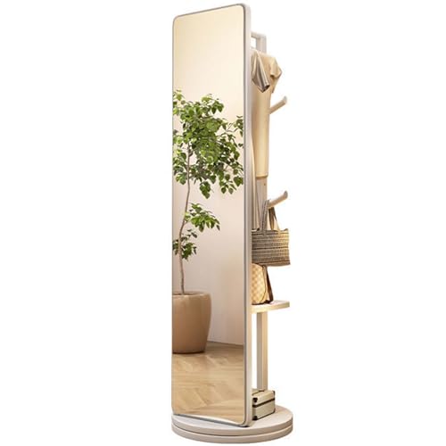 Floor-Standing Solid Wood Rotating Coat Rack，Rotating Coat Rack with Full Length Mirror Solid Wood Decorative Wall Mirror with Rotating Base Freestanding Floor Mirror for Living Room Bedroom