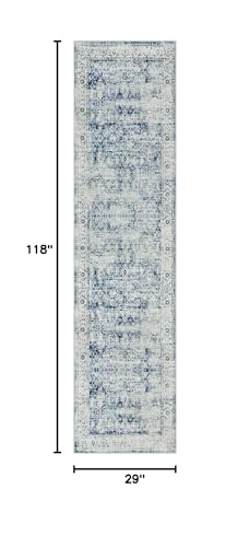 Vintage Rug Runners for Hallways Non Slip,Washable Runner Rug 2x10, Soft Long Distressed Non-Shedding Throw Carpet Runner Rug for Entryway Kitchen Laundry Living Room, Blue