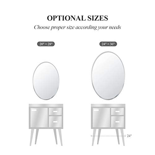 Frameless Oval Bathroom Mirror, 20x28 Inch Beveled Edge Vanity Wall Mirror for Over Sink, Modern Decorative Mirror for Bathroom, Bedroom, Entryway