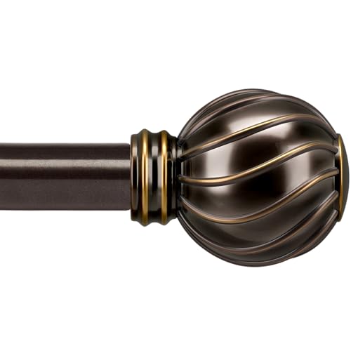 Lootkell Bronze Curtain Rods for Windows 48 to 84 Inches Adjustable Length Heavy Duty 7/8" Diameter Brown Window Curtain Rod with Decorative Finials for Outdoor Farmhouse Bedroom Kitchen Living Room