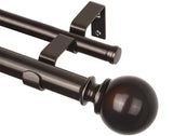 KAMANINA 1 Inch Bronze Double Curtain Rod 66 to 120(5.5-10Feet), Telescoping Splicing Drapery Rods for Windows 54 to 115 Inches, Window Curtain Rod with Round Finials