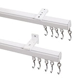 ChadMade Aluminum Ceiling Curtain Track Set with Hooks, 9ft - 12ft Adjustable Length Ceiling/Wall Mount Curtain Rail System For Grommet/Pleated Drape, Sliding Door Track, White