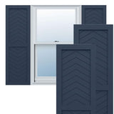 18"W x 43"H True Fit PVC Two Panel Chevron Modern Style Fixed Mount Shutters, Starless Night Blue (Per Pair - Hardware Not Included)