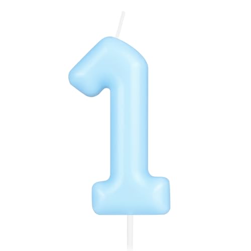 Macaron Blue Number 1 Candle, First Birthday Candle, Macaron Blue Happy Birthday Candles for Cake, Blue Cake Topper Decorations for Girls Boys Pastel Sweet Birthday Party Decorations Supplies