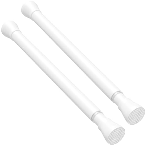 AIZESI 2PCS Small Tension Curtain Rod 16-26 Inch Adjustable White Curtain Rods No Drilling 7/8" Diameter Short Spring Loaded Curtain Rods for Window, Kitchen, Closet, Cupboard, Bookshelf