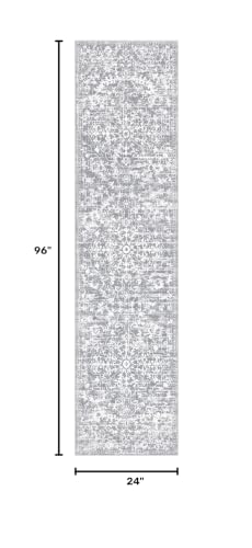 Pauwer Hallway Runner Rug 2x8, Washable Boho Kitchen Runner, Grey White