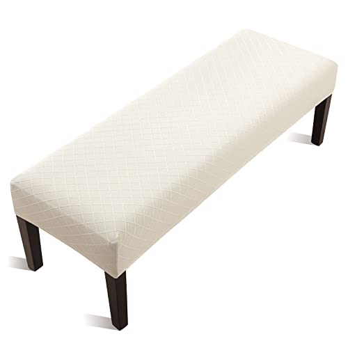 Fuloon Stretch Jacquard Dining Bench Cover - Anti-Dust Removable Bench Slipcover Washable Seat Cushion Protector for Bedroom, Kitchen, Hotel, Banquet (Beige)