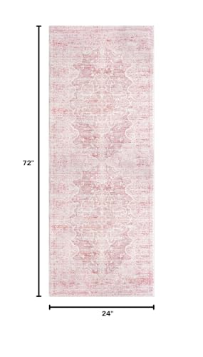 Vintage Washable Runner Rug, 2x6 Pink Runners For Hallways