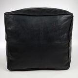 Handmade Moroccan Square Leather Pouf – Delivered Unstuffed – Ottoman, Footstool, Footrest, Hassock, Floor Cushion – Versatile Artisan Accent (Oiled Black)