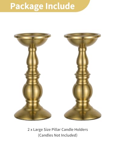 NUPTIO Pillar Candle Holder Brass: Gold Tall Candles Stand for 3" Pillars