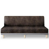 Leather Like Stretch Futon Slipcover Armless Futon Bed Sofa Cover Furniture Protector with Elastic Bottom, Soft and Washable Futon Cover for Sofa Bed Stay in Place（Larger，Dark Brown）