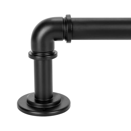 OLV Curtain Rod 36 to 91 Inch, Black Industrial Curtain Rods for Windows, 1 Inch Diameter Blackout Wrap Around Heavy Duty Window Treatment Rod for Bedroom, Living Room, Easy Installation