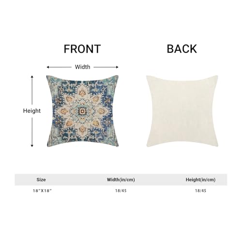 BETGINY Boho Pillow Covers 18x18, Blue and Teal Ethnic Design Outdoor Decorative Throw Pillows for Couch, Carpet Pattern Decor Cushion Cover 2 Pcs Farmhouse Linen Pillowcase for Bed Car Safa