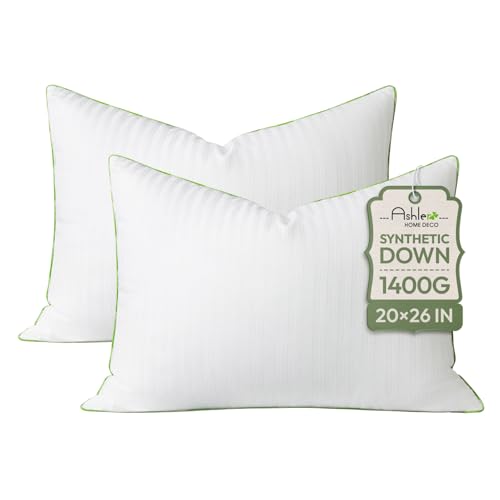 Ashler Home Deco Synthetic Down Pillow Inserts, 20x26 Down Alternative Throw Pillows Insert Sleeping Pillows with 100% Cotton Cover Decorative Pillow Stuffer for Sofa, Couch Bed(Set of 2, White)