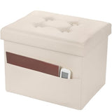 Bsketa Storage Ottoman Bench,17 Inch Folding Leather Foot Rest Stool, Beige