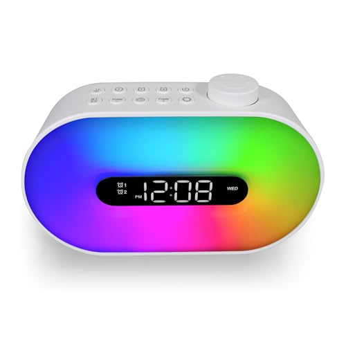 Westclox Sunrise Wakeup Light Alarm Clock for Men and Women, Multicolor Mood Light with Nature Sounds, Wireless Speaker and Digital Display, Bedroom Clock with Adapter