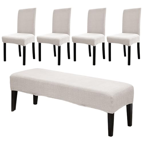Eco-Ancheng Chair Cover Dining Chair Covers Set of 5 with Bench Chair Cover Parsons Chair Slipcover Jacquard Bench Slipcover Removable Kitchen Chair Protector for Dining Room Hotel Restaurant,16
