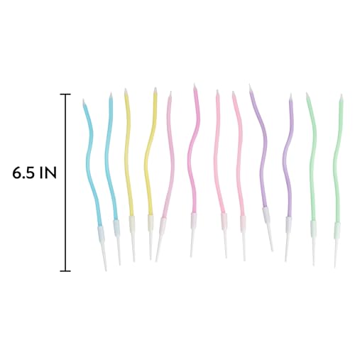 12 Count Pastel Twisted Spiral Birthday Candles, Rainbow Spiral Birthday Candles with Holders, Candle for Cake, Party Candle Set, Cake Candles
