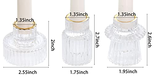 Vixdonos Taper Glass Candlestick Holders Tealight Candle Holders for Table Centerpieces, Wedding Decor and Dinner Party (6 Pcs, Gold Rim Clear)