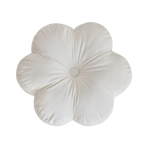 Xuyier Flower Pillow, Flower Shaped Pillow with Velvet for Couch Bed Chair Sofa, Home Decor Floor Seating Cushion Cute Throw Pillows for Living Room Bedroom (15 Inches, Ivory White)
