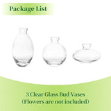 Glass Bud Vases Set of 3, Hewory Cute Clear Small Vases Handmade, Mini Glass Flower Vase for Floral Arrangement, Tiny Centerpiece for Wedding Party Events Home Office Table Decor (Not Include Flower)