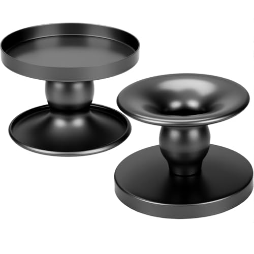 Reversible Black Candle Holders Set of 2 for Pillar & Taper Candles
