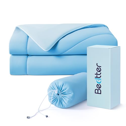 Bedtter Cooling Throw Blanket Lightweight, Summer Breathable Ice Comforter with Dual-Sided Cooling, Cold Blankets for Hot Sleepers Night Sweats, Soft Travel Blanket with Carry Bag, Blue, 50"x60"