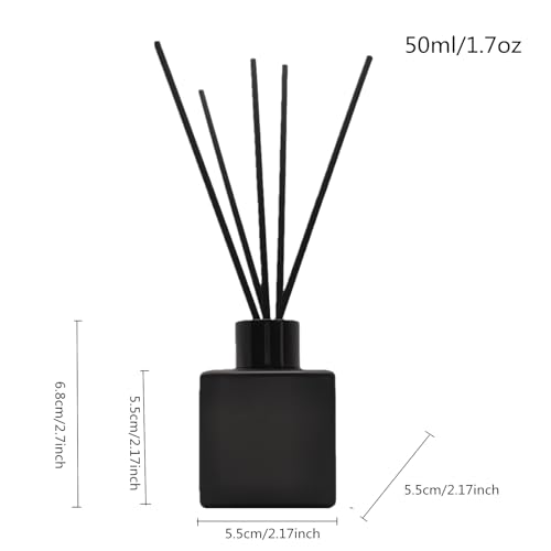 Perfume Reed Diffuser Bottle,Empty Square Essential Oil Bottles Glass Jar with Black Sticks for DIY Fragrance Replacement Diffuser Sets (50ml/1.7oz, Matte Black)