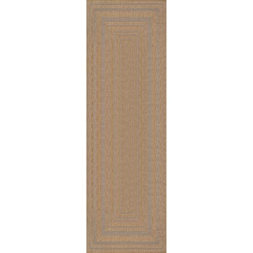 Beverly Rug Easy Jute Framed Border Runner Rug 2x7 Washable Durable Indoor Outdoor Area Rugs for Living Room Patio Office Stain Resistant Non Shedding Casual Indoor Outside Carpet 2 x 7 Natural