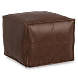 SIMPLIHOME Brody 18" Wide Square Pouf in Distressed Dark Brown Faux Leather