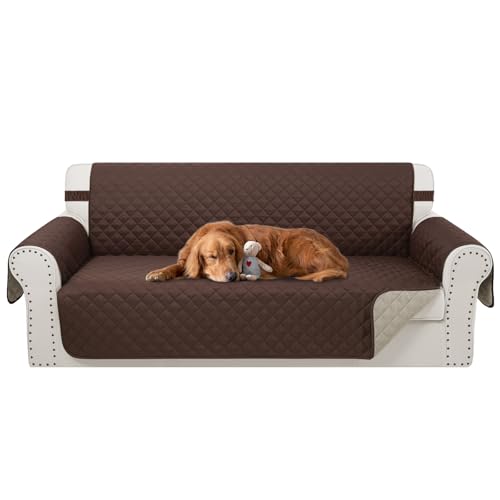Reversible Couch Cover for 3 Cushion Couch Sofa Cover Washable for Pet Friendly with Elastic Straps Water Repellent(Sofa, Chocolate/Beige)