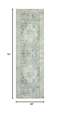 LIVEBOX Washable 2.5x8 Runner Rugs for Entryway Bathroom, Boho Kitchen Floor Mats Long Rug Runners for Hallways Non Slip, Farmhouse Low-Pile Carpet Runners for Laundry Room, Sage Green