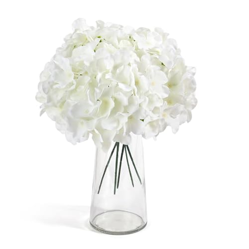 Auihiay 64 PCS Artificial Hydrangea Flowers, Silk Hydrangea Full Flowers Heads with Stems for Wedding Centerpieces, Home, Garden, Baby Shower, Party Decoration (Ivory)