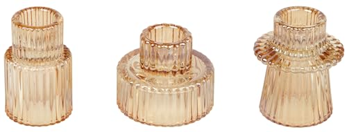 Vixdonos Taper Glass Candlestick Holders Tealight Candle Holders for Table Centerpieces, Wedding Decor and Dinner Party (3 Pcs, Gold)