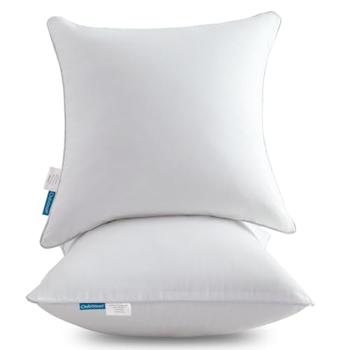 Oubonun 28 x 28 Euro Pillow Inserts with 100% Cotton Cover - Square Interior Sofa Decorative Throw Pillow Insert Set of 2 - White Couch Pillow