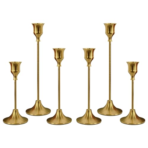 NLBTW Brass Gold Candlestick Holders, Metal Taper Candle Holder, Set of 6