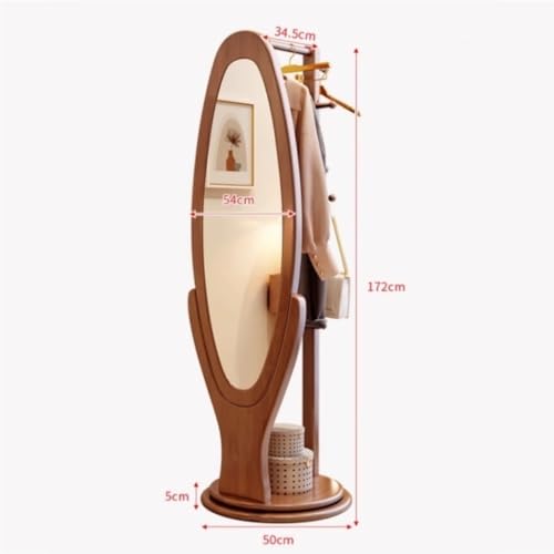 Full-Length Mirror Full-Body Floor Mirror, Rotatable Coat Rack, Bedroom Multi-Functional Fitting Mirror and Clothes Hanger Combination Full Length Floor Mirror (B)