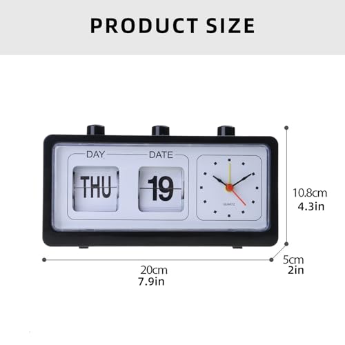 Vintage Retro Alarm Clock, Classic Calendar Desk, Abs Battery Operated Bedside for Home & Office