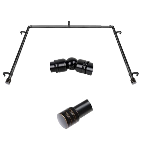 Bay Window Curtain Rods, HOTOZON 7/8 Inch Heavy Duty Curtain Rods for Bay Windows 48-84 Inch(Center Rod), 32-58 Inch Side Rods for Windows, Black, Decorative Drapery Rod with End Cap Finials