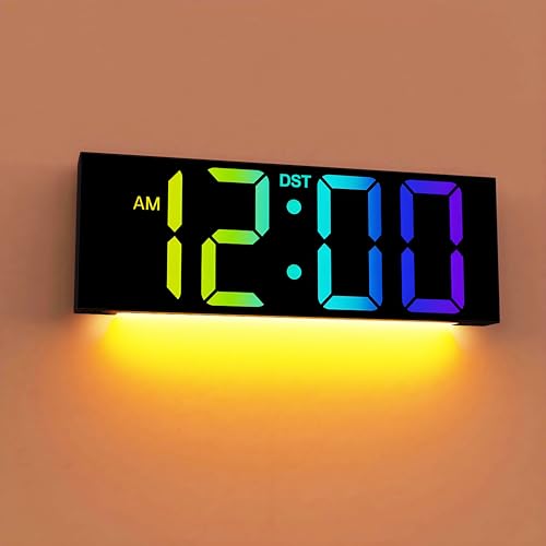 JALL 12" Large Digital Wall Clock, Big LED Number Dispaly, Remote Control, RGB Colors, DST, Night Light for Classroom Living Room Bedroom Birthday Gift for Senior, Men Women (Black, 12 inches)