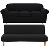 H.VERSAILTEX 4 Piece Stretch Sofa Covers for 3 Cushion Couch Bundles Armless Futon Cover, Black
