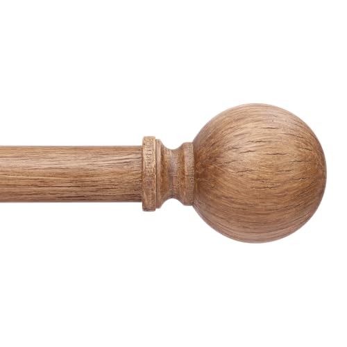 Wood Curtain Rod 36-91 Inch, 1 Inch Boho Decorative Vintage Curtain Rods for Windows with Faux Wooden Grain Finials, Adjustable Heavy Duty Rustic Farmhouse Spliced Metal Curtain Pole