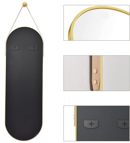 OGCAU 48'' x 16'' Full Length Mirror Wall-Mounted, Full Body Hanging Mirror for Wall and Door in Bedroom, Living Room, Oval with Straps, Hanging with Aluminum Alloy Frame (Oval Gold)
