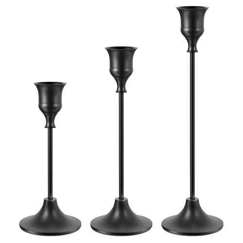 NLBTW Black Candlestick Holders, Metal Taper Candle Holder, Set of 3