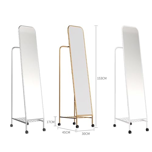 Standing Mirrors Full-Length Dressing Mirror, Floor-Standing Household Coat Rack, Multi-Functional Clothes Rack, Mobile Fitting Mirror(Gold)