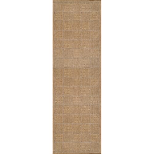 Beverly Rug Easy Jute Checkered Squared Runner Rug 2x7 Washable Durable Indoor Outdoor Area Rugs for Living Room Patio Office Stain Resistant Non Shedding Casual Indoor Outside Carpet 2 x 7 Natural