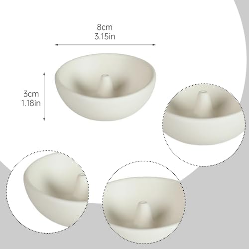 Cream White Ceramic Incense Holder Bowl - 3 Inch Round Incense Burner for Meditation, Home Decor, Ash Catcher with Center Hole for Thin Sticks (Cream White)