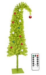 HMASYO 5ft Whimsical Artificial Christmas Tree with 150 LED Timer Lights, Lime Green Bendable Christmas Tree with Ball Ornaments & Metal Base Holiday Decor for Home, Office, Party, Easy Assembly
