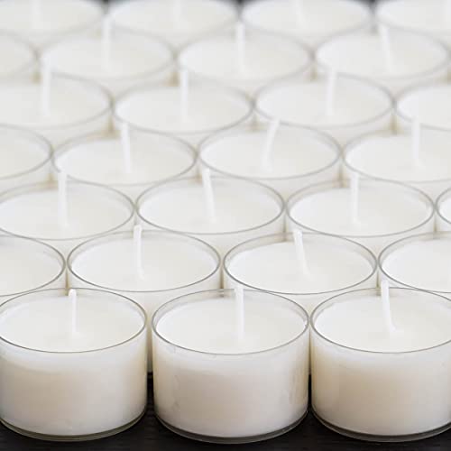Stonebriar Bulk 192 Pack Unscented Smokeless Long Burning Clear Cup Tea Light Candles with 8 Hour Extended Burn Time
